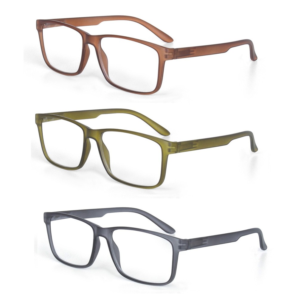 EYE ZOOM 3 Pack Plastic Classic Rectangular Style Reading Glasses for Men Women