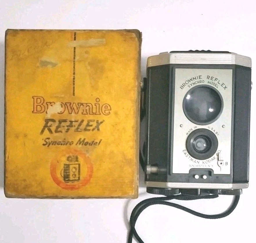 Kodak Camera Brownie Reflex Synchro Model with Strap & Original Box