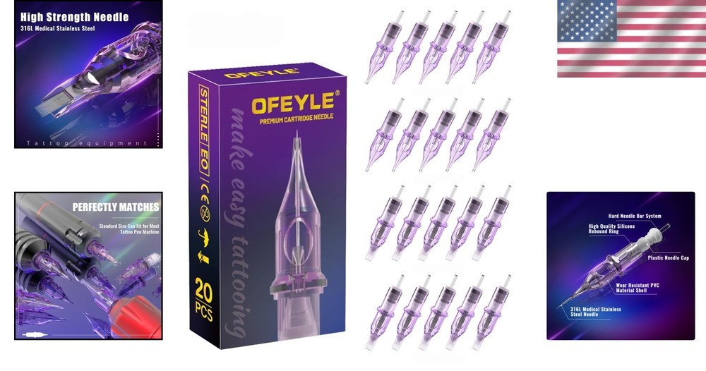20Pcs Disposable Tattoo Cartridge Needles - Assorted Sizes for Smooth Precision