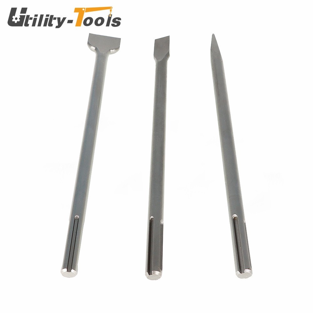 3Pcs Precision 16" SDS Max Bits Set Long-Point Chisel Scaling Chisel Flat Chisel
