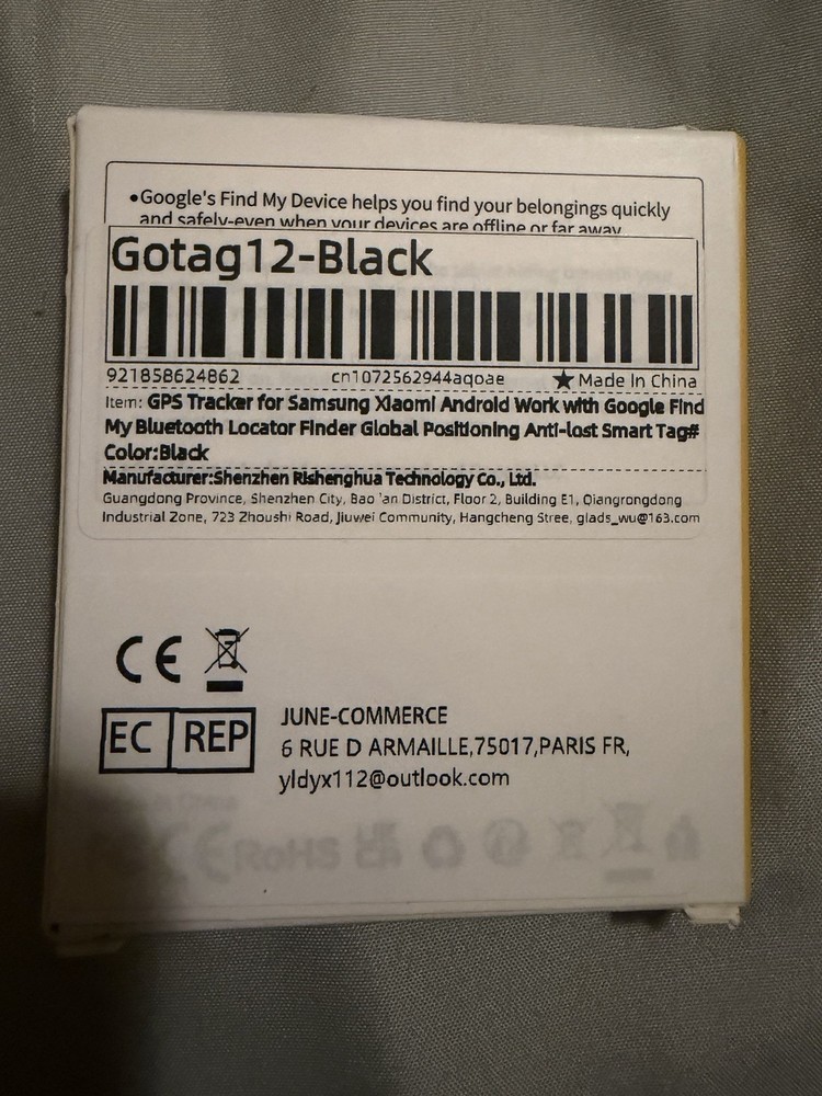 Gotag12-Black GPS Tracker Bluetooth Locator for Google Find My Device