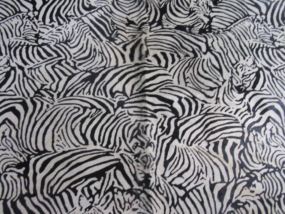Zebra Pattern Printed Cowhide Rug (a bit blurry dorsal line) 7x5.5 ft M-1129