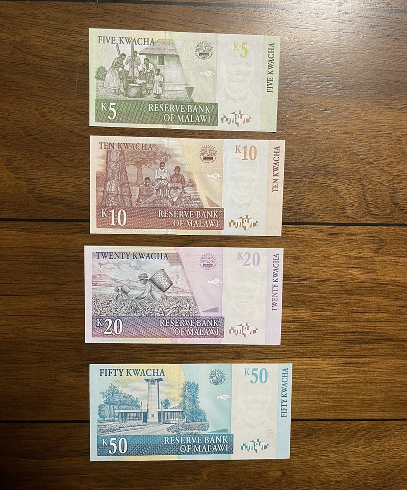Set Malawi 5-50 Kwacha 1989 P-36-39 Pre-Fix AA UNC