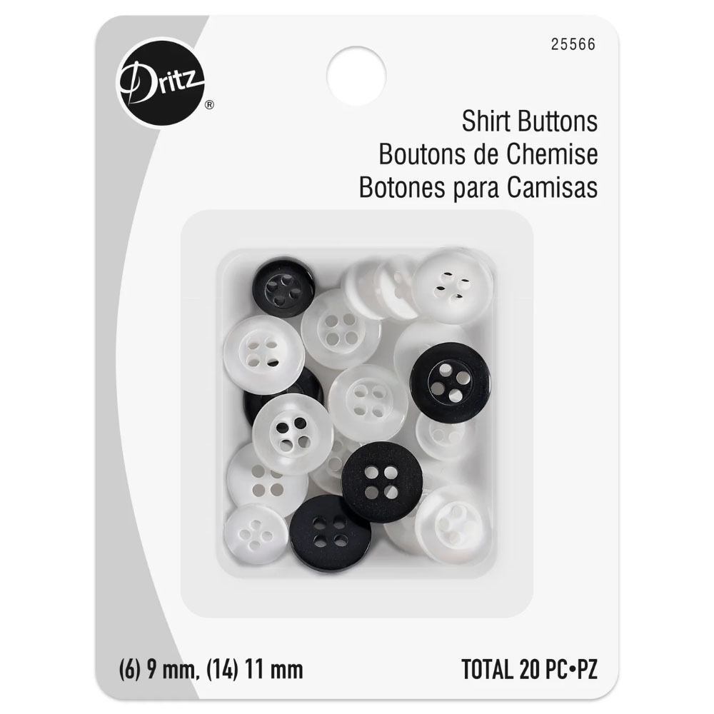 Dritz, Assorted Shirt Buttons (20pc) - 9mm & 11mm
