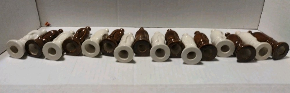 Duncan Ceramic Mold Glazed Chess Pieces. Brown & White 31 Pieces