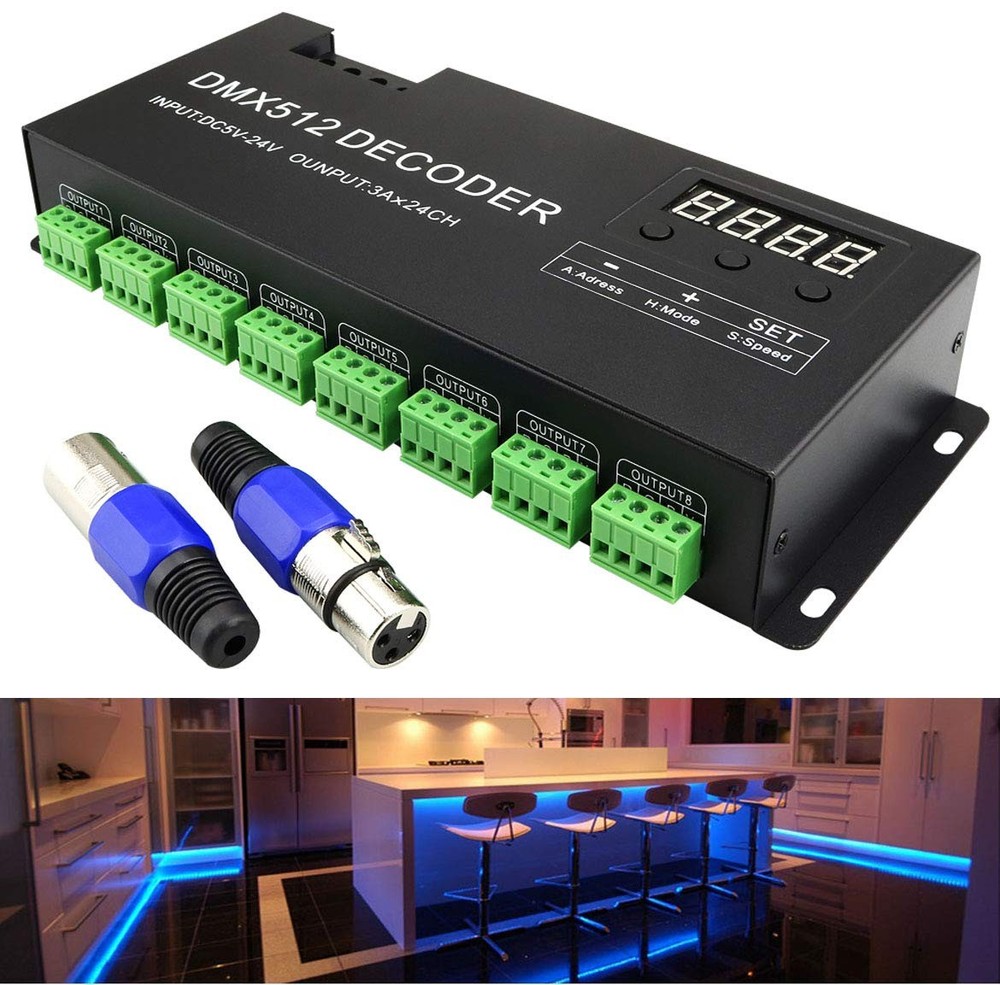 24 Channel DMX Decoder Controller with Digital Display DC5V-24V 3A/CH RGB DMX...