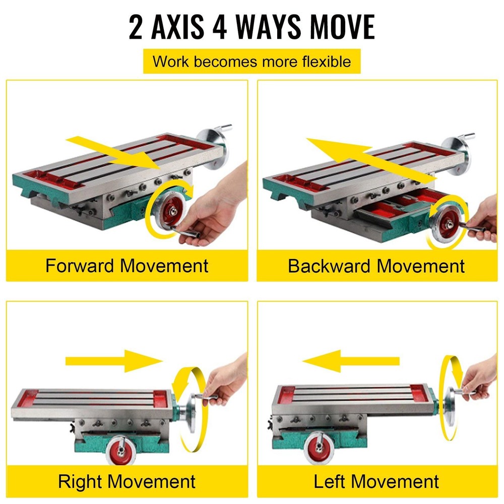 2-Axis 4-Way 17.7x6.7in Heavy-Duty Compound Work Table & Milling Drilling