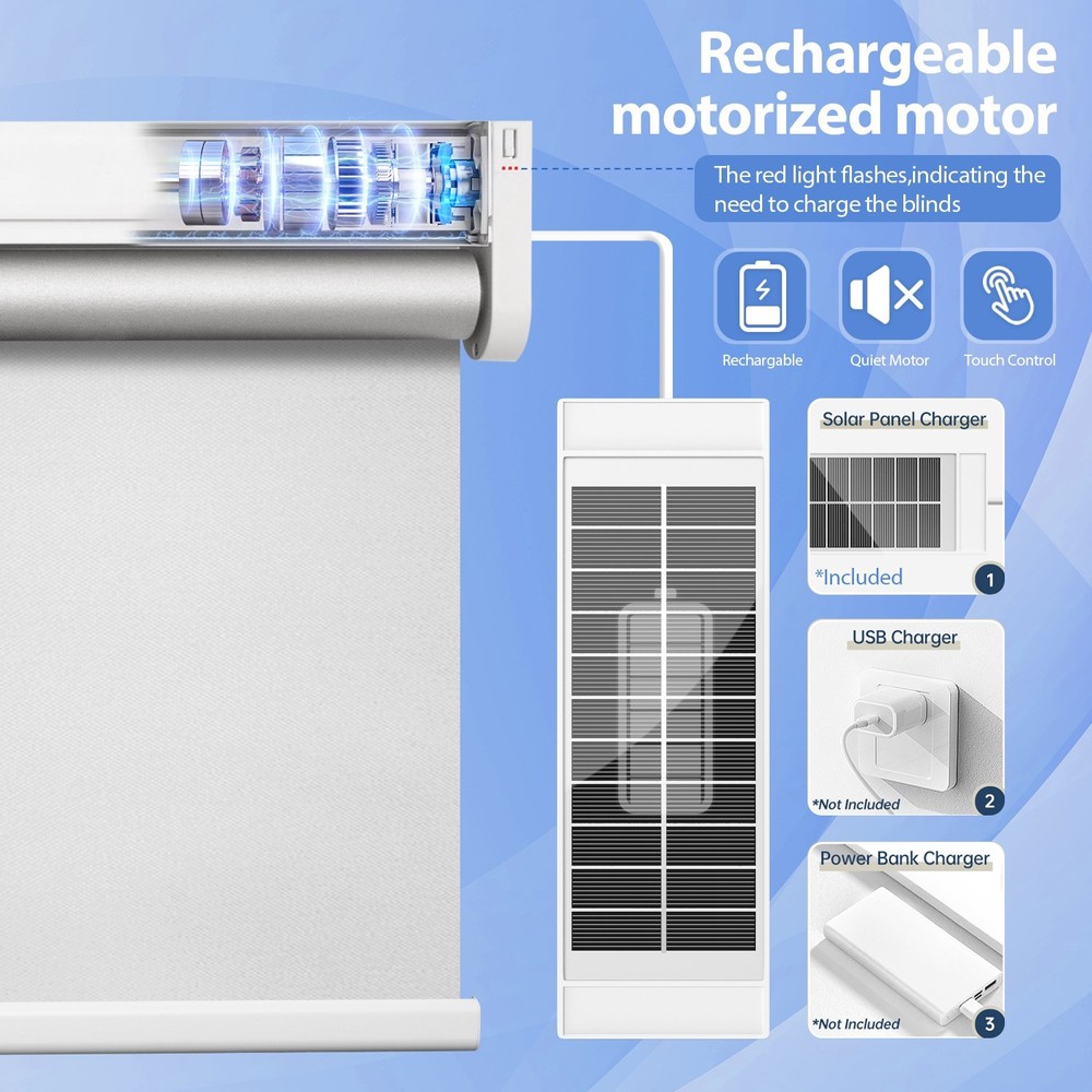 Motorized Roller Blinds with Remote Control【Solar Panel Included】 total blackout