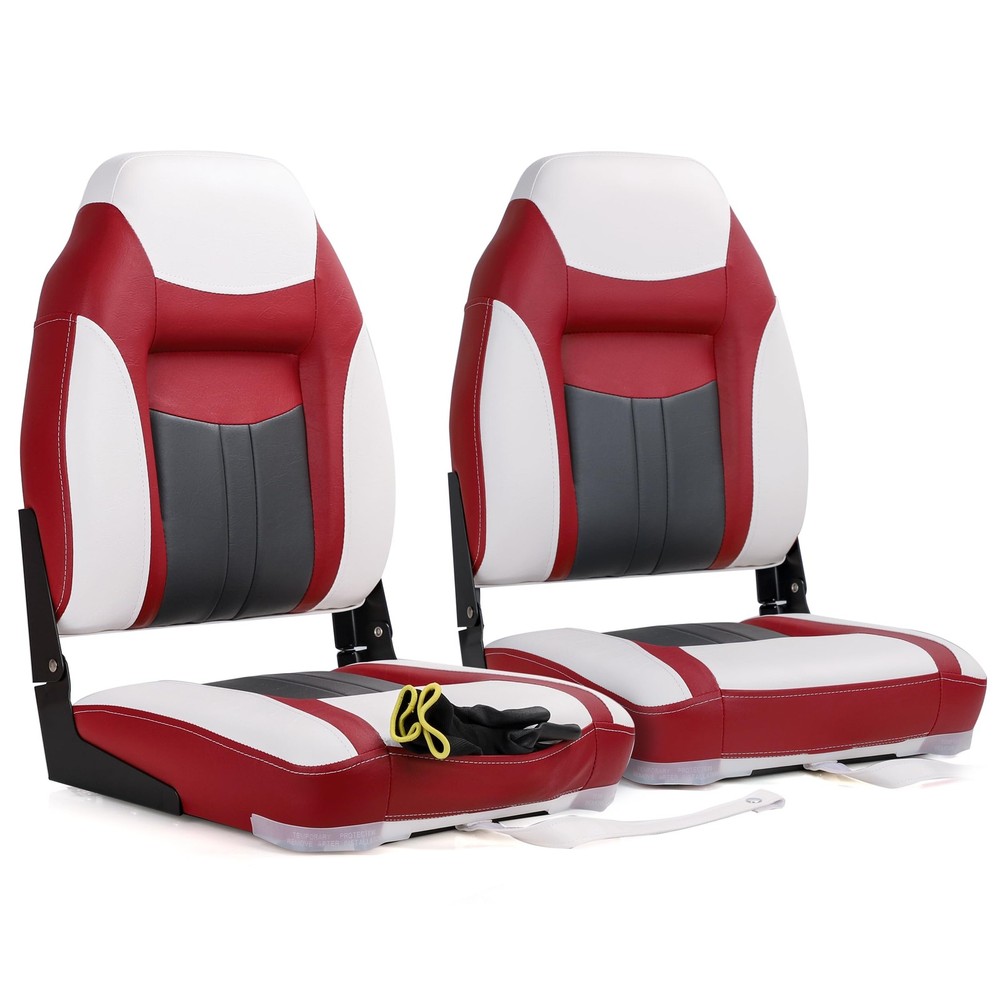Deluxe Marine High Back Folding Boat Seats with Storage Bag, 2 Pack for Fishi...