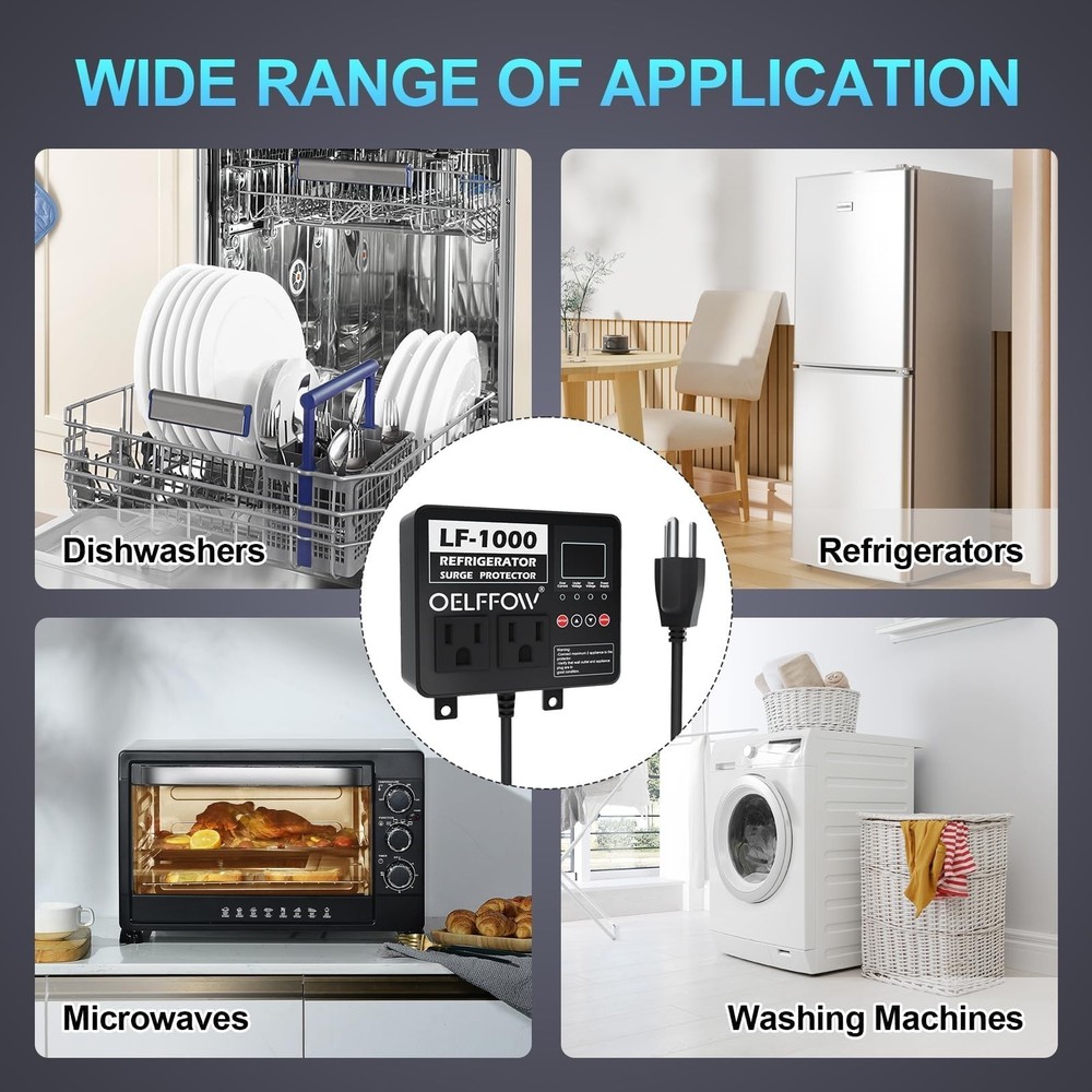 OELFFOW Refrigerator Surge Protector, Time Delay and Real-time Display, Volta...