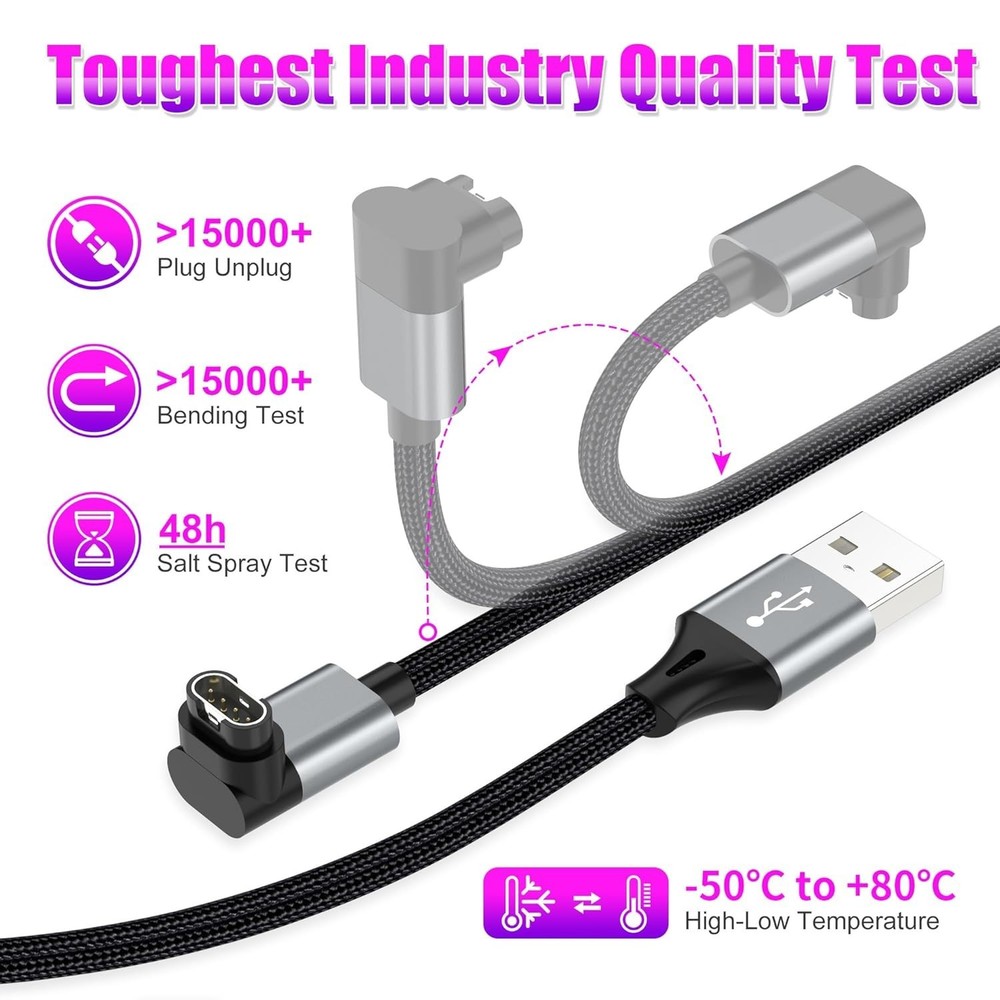 6.6ft USB Charging Cable for Garmin - Durable L-Shape Design, Forerunner & Fenix