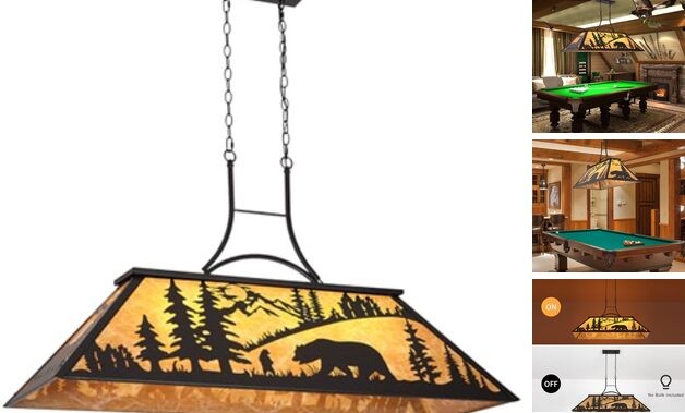 47.2" Pool Table Light, 4-Light Rustic Chandelier for 7-8-9ft Table, Bear