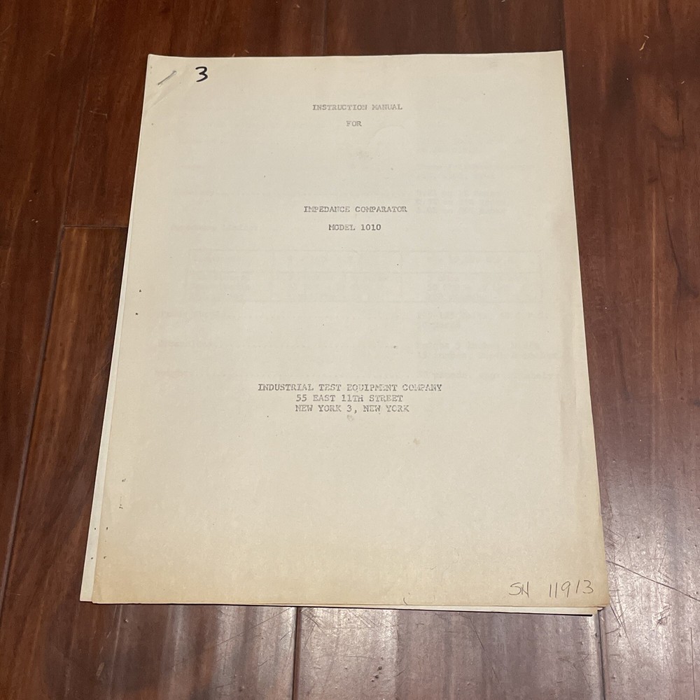 ITECO Model 1010 Impedance Comparator Instruction Manual