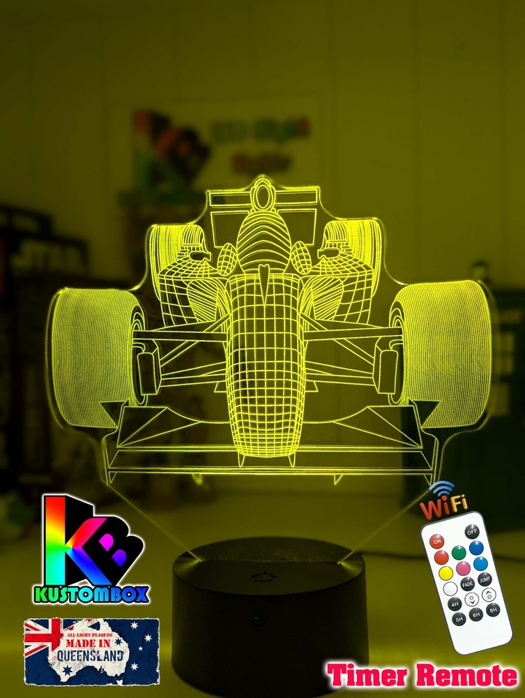 FORMULA ONE RACING CAR PERSONALISED NAME USB LED NIGHT LIGHT 7 COLOUR REMOTE