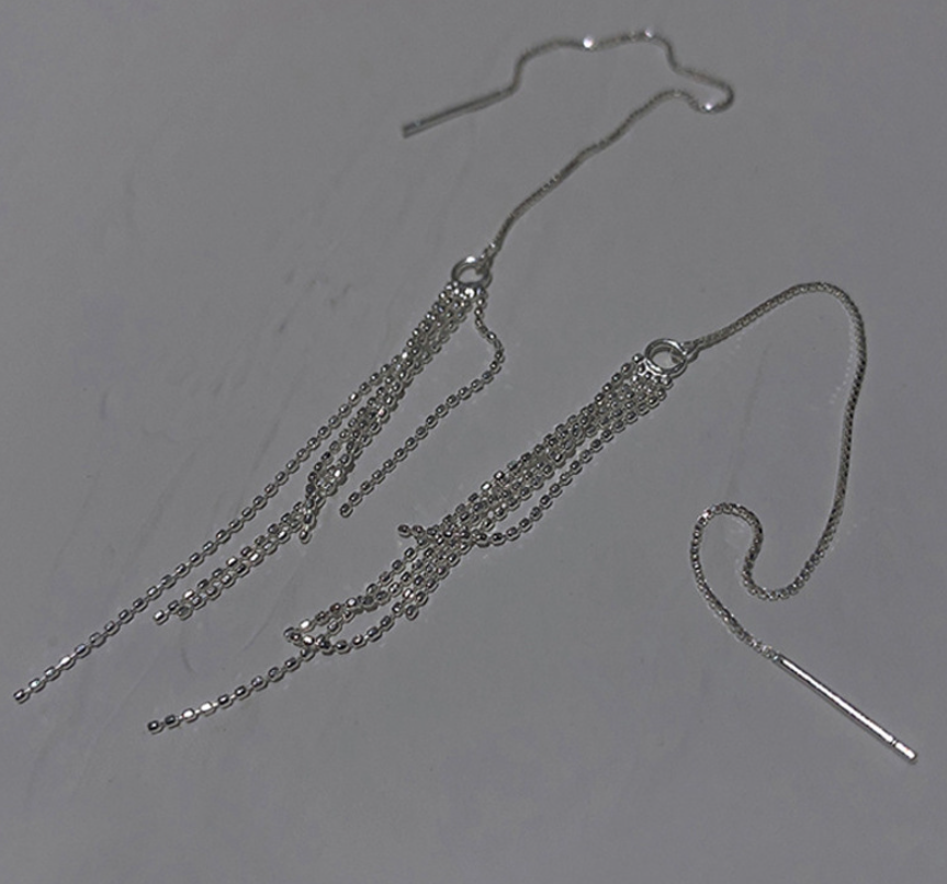 925 Silver Plated Threader Earrings Dainty Chain Tassel Drop Pull Earrings S6