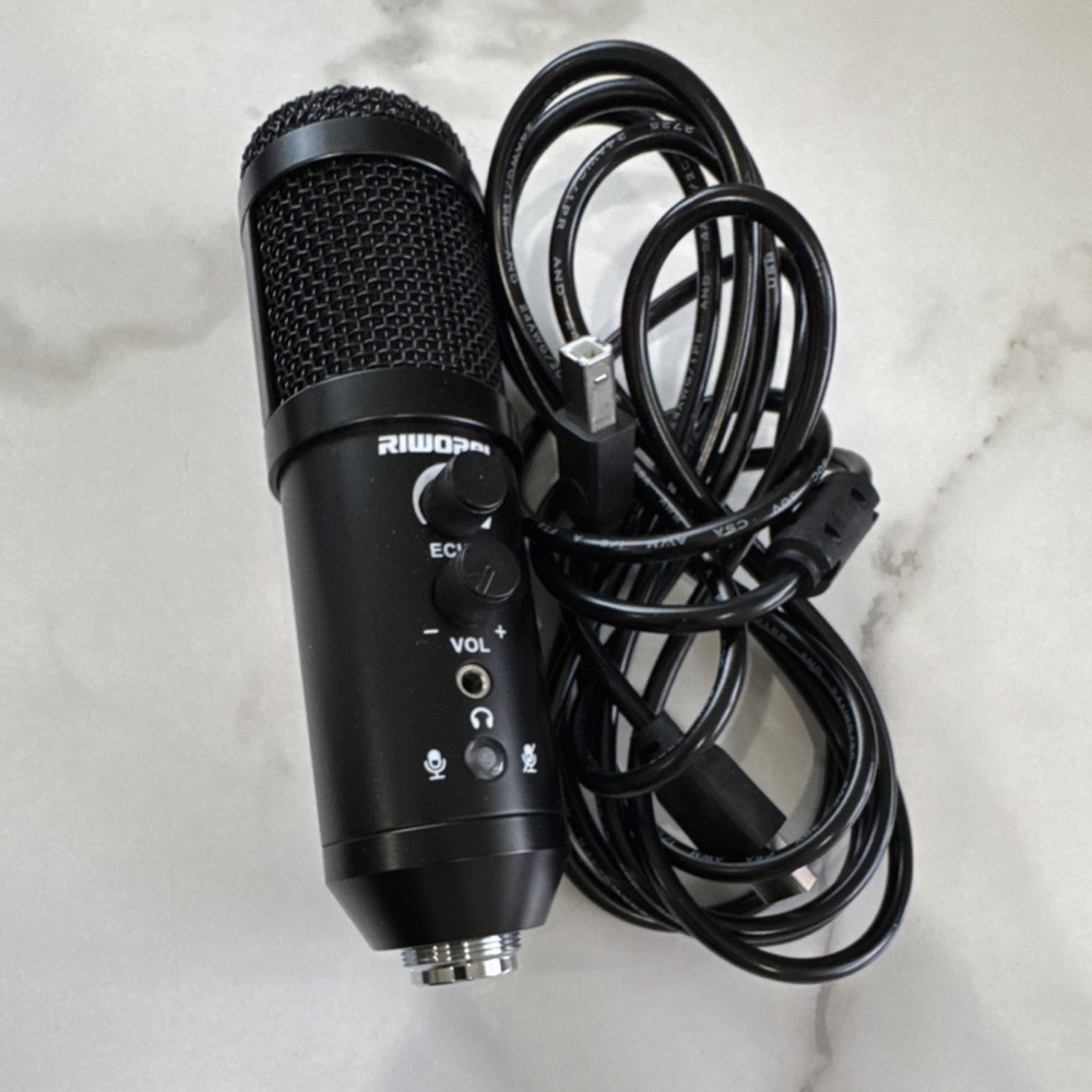 RIWOR USB Wired Freestanding Microphone Black with Volume, Mute & Jack