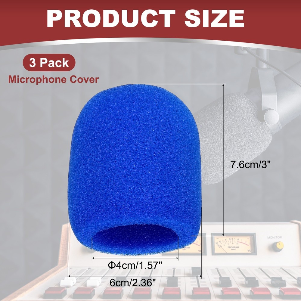 Microphone Cover, Sponge Foam Mic Cover, 3 Pack & 3" & Blue