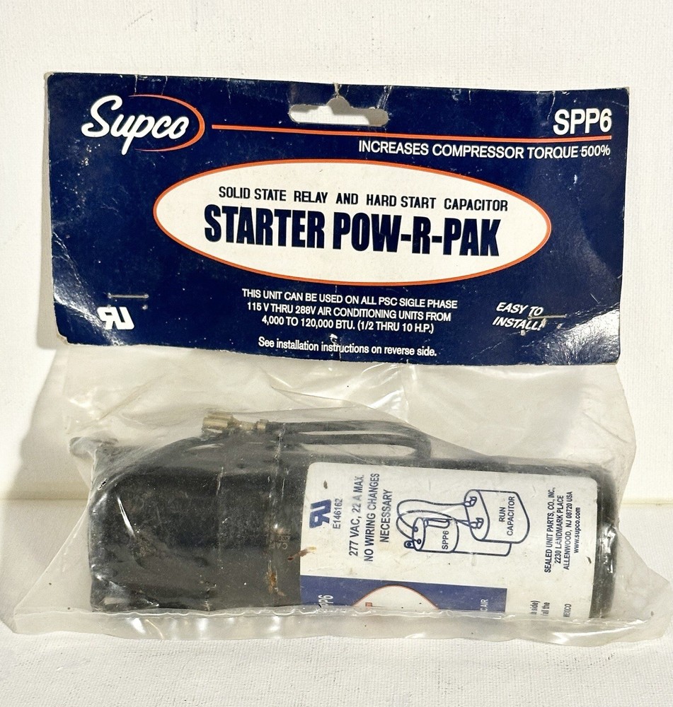 Supco SPP6 Solid State Relay Hard Start Capacitor 1/2-10HP Increases Torque 500%