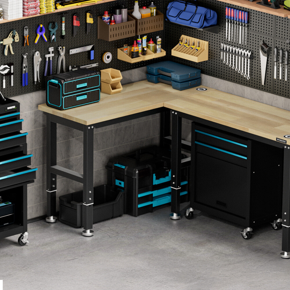 WORKPRO 48" Adjustable Workbench Rubber Wood Top Heavy-Duty Workstation 2000 LBS