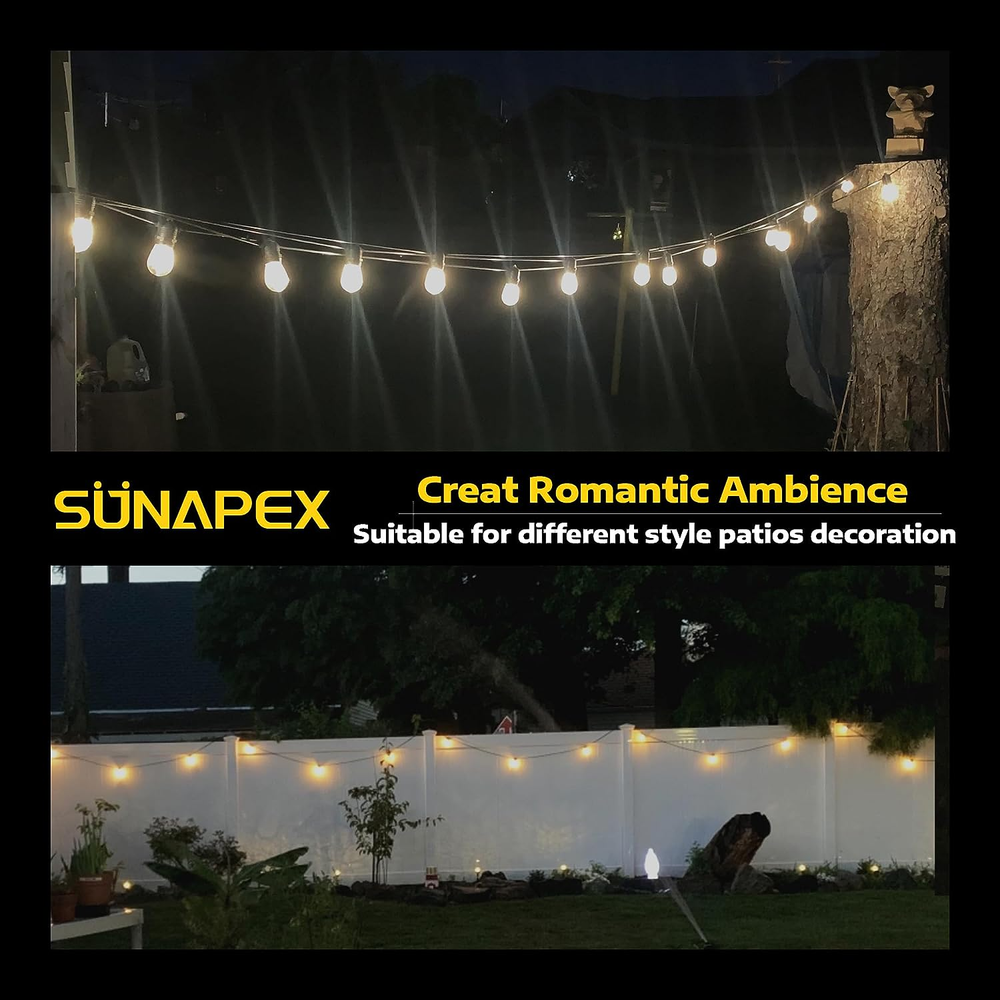 48FT Solar String Lights Outdoor - Weatherproof Vintage Edison Bulbs & 4 Mode