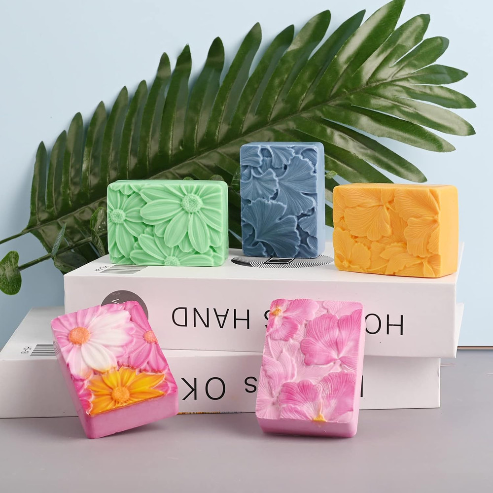 Soap Molds Silicone, 3D Rectangular Flower Pattern Silicone Molds for Handmade C