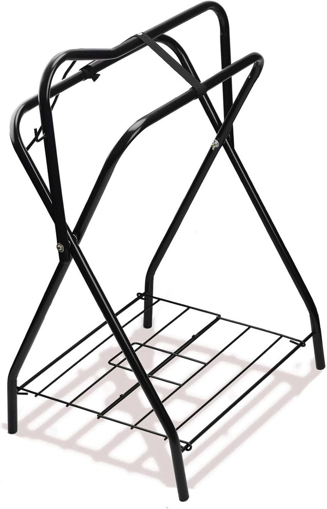 Versatile Saddle Stand for Riders - Folding Black Rack for All Saddle Types