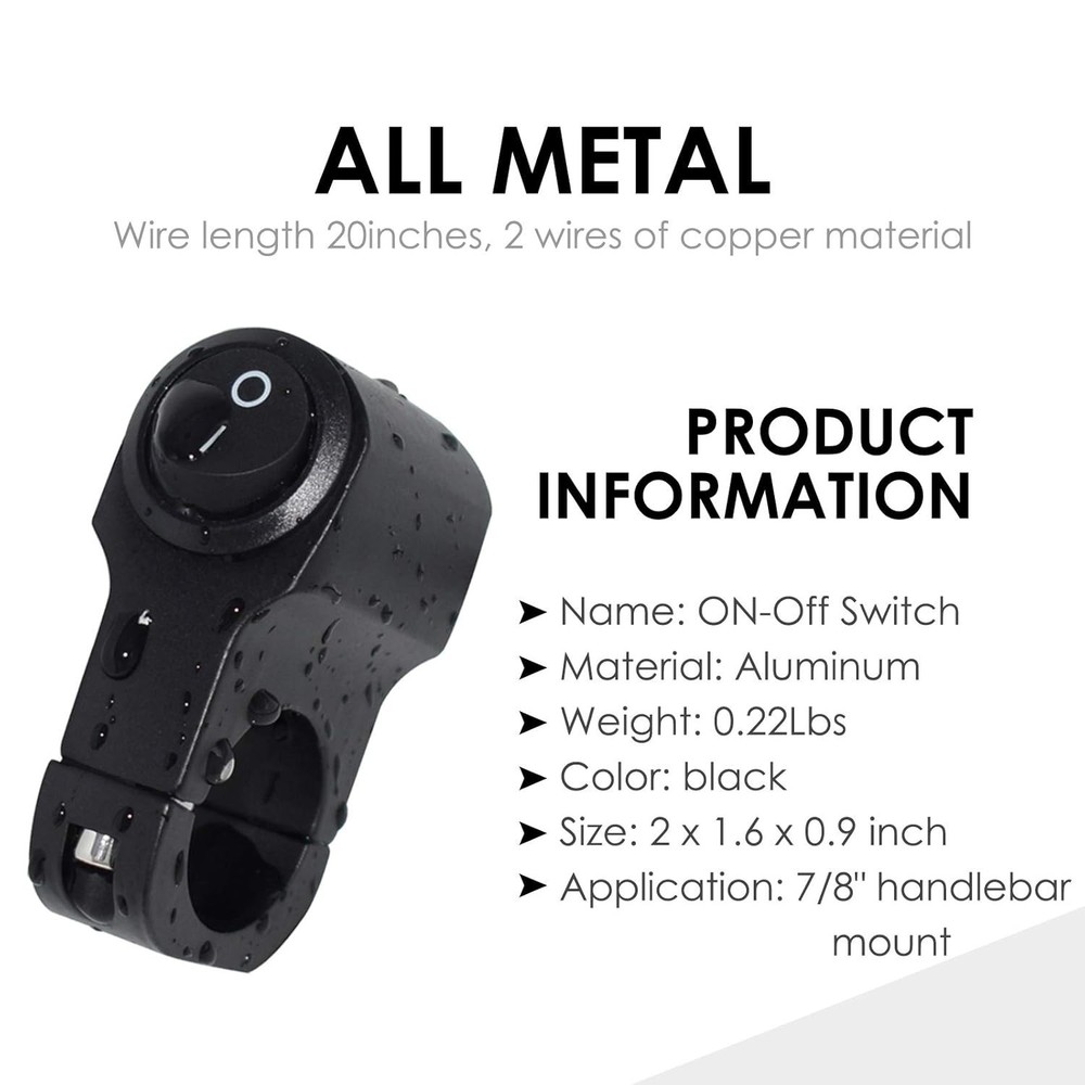 Weather-Resistant 12V Push Button Handlebar Switch for Motorcycle & ATV Lighting