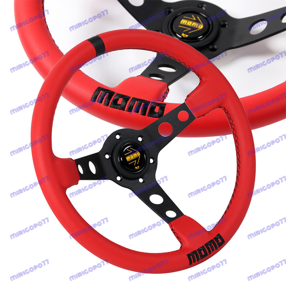 Deep Dished 350mm Red Steering Wheel Microfiber Leather For momo Omp hub X1