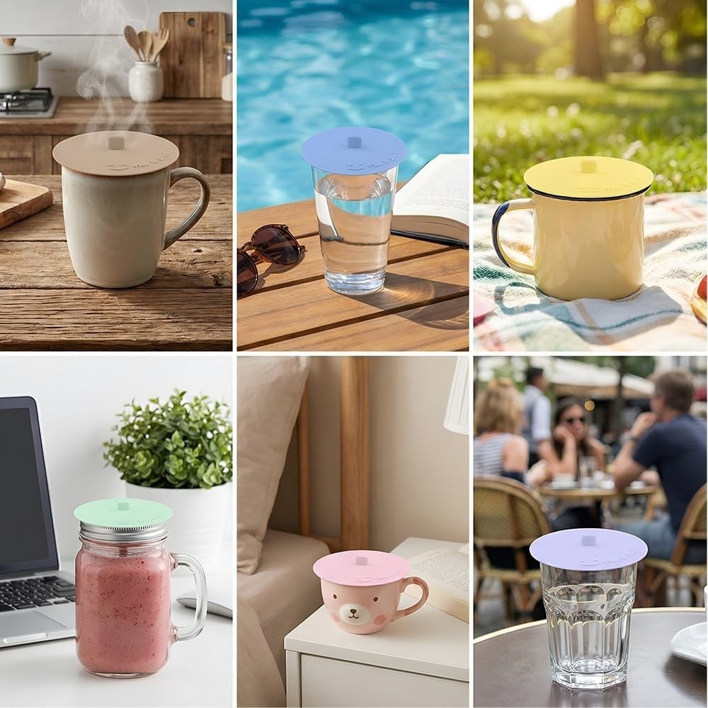 Silicone Cup Covers for Drinks, Multicolored Anti-Dust Cup Lids, Cute Reusabl...
