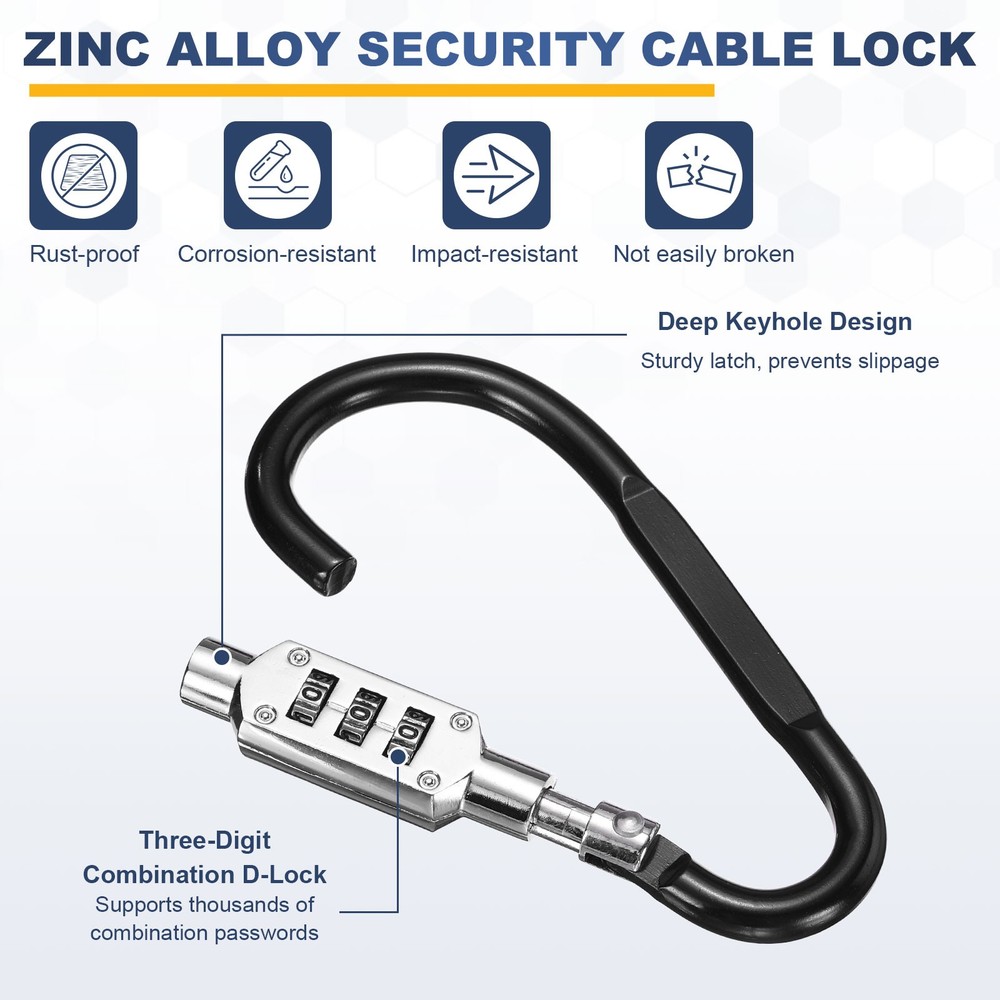 8.2Ft Security Cable Lock Steel Safety Cable with 4.8" Combination Lock Black