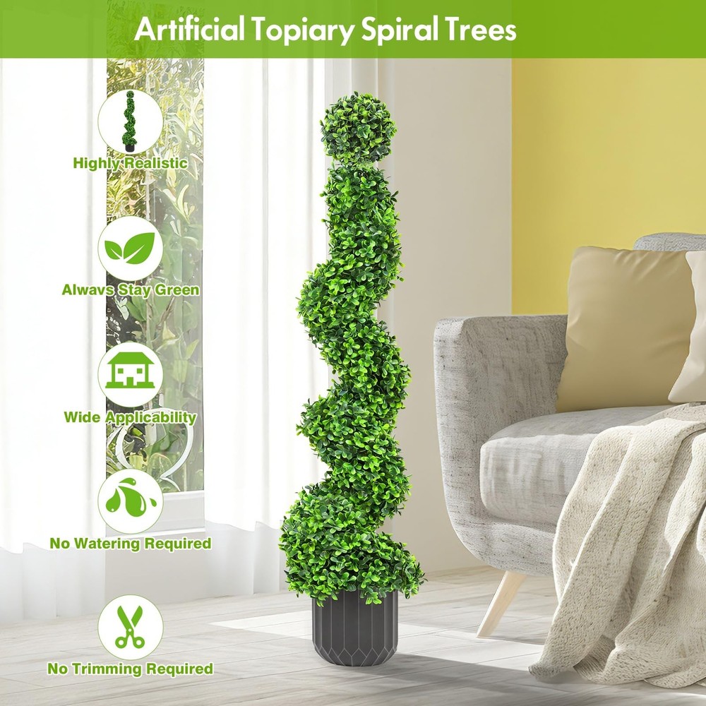 2 Pack 3FT Artificial Spiral Topiary Trees, Realistic Boxwood Trees, Evergree...