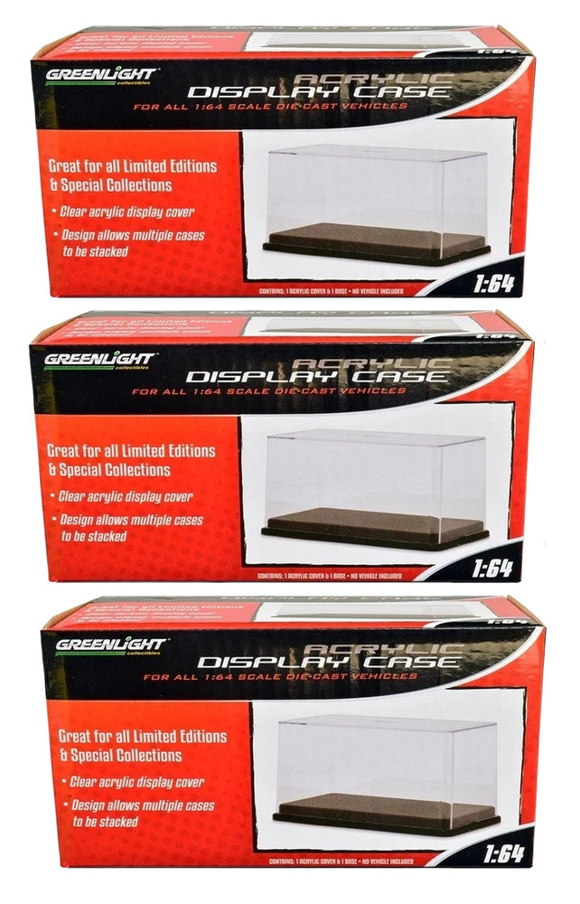 Greenlight Tall Acrylic Clear Display Case w/ Plastic Base 1:64 – 3-Pack