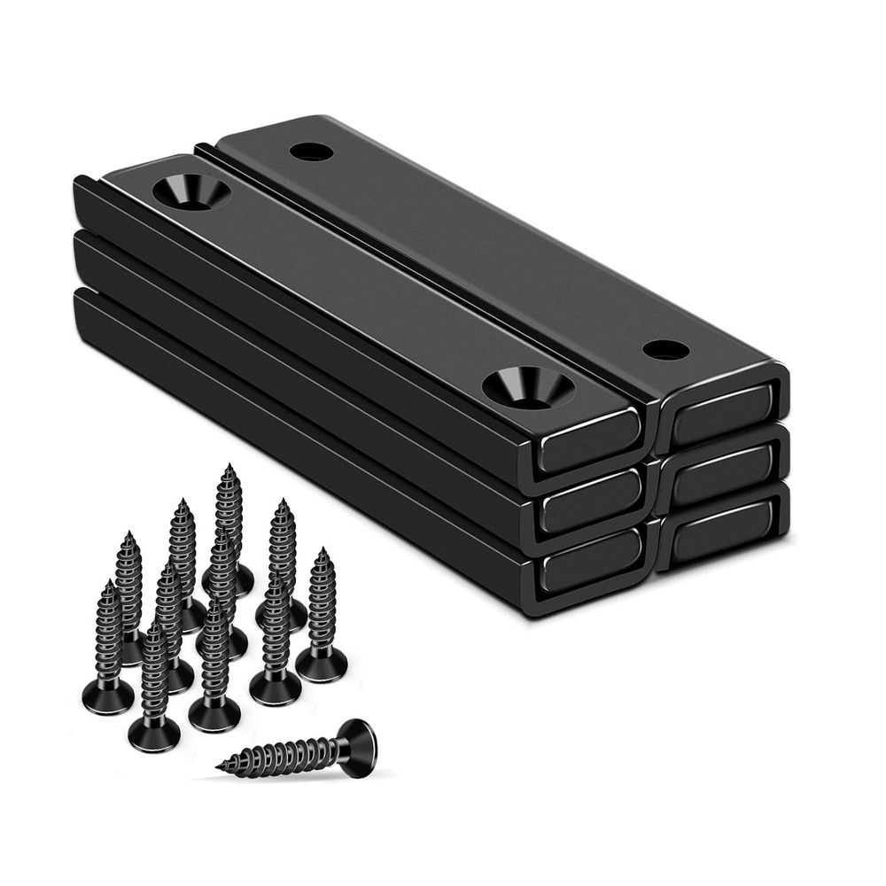Neodymium Rectangular Black Pot Magnets, 60x13.5x5mm, 80lbs Pull Force, 6 PCK