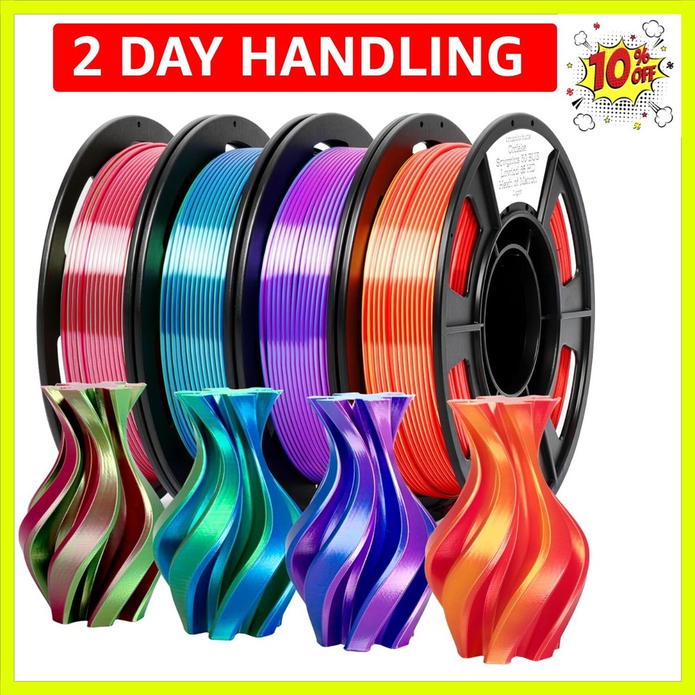 3D Printing Filament Bundle, Silk PLA Printer Filament 1.75mm, Shiny Dual Col...