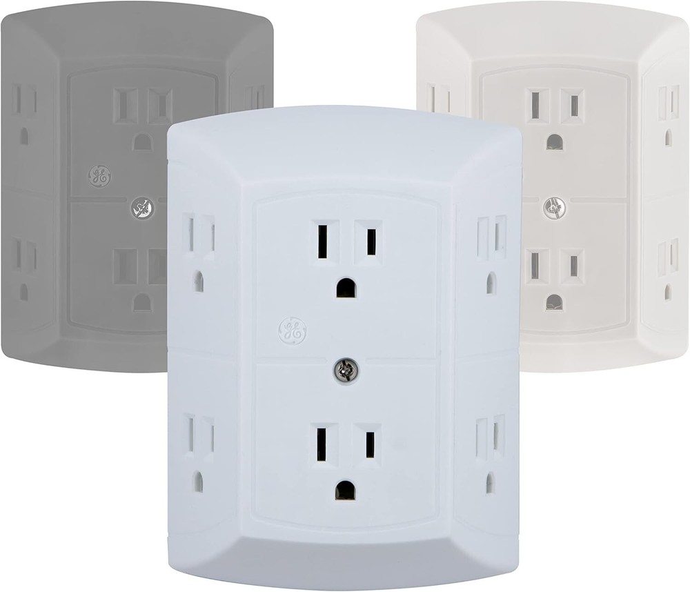 Grounded Sockets Electrical Outlet Multiple Extender Wall Adapter Switch 6 Plug