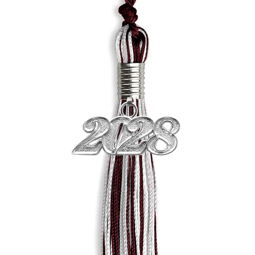 Endea Graduation Maroon/Silver/White Mixed Color Tassel with Silver Date Drop