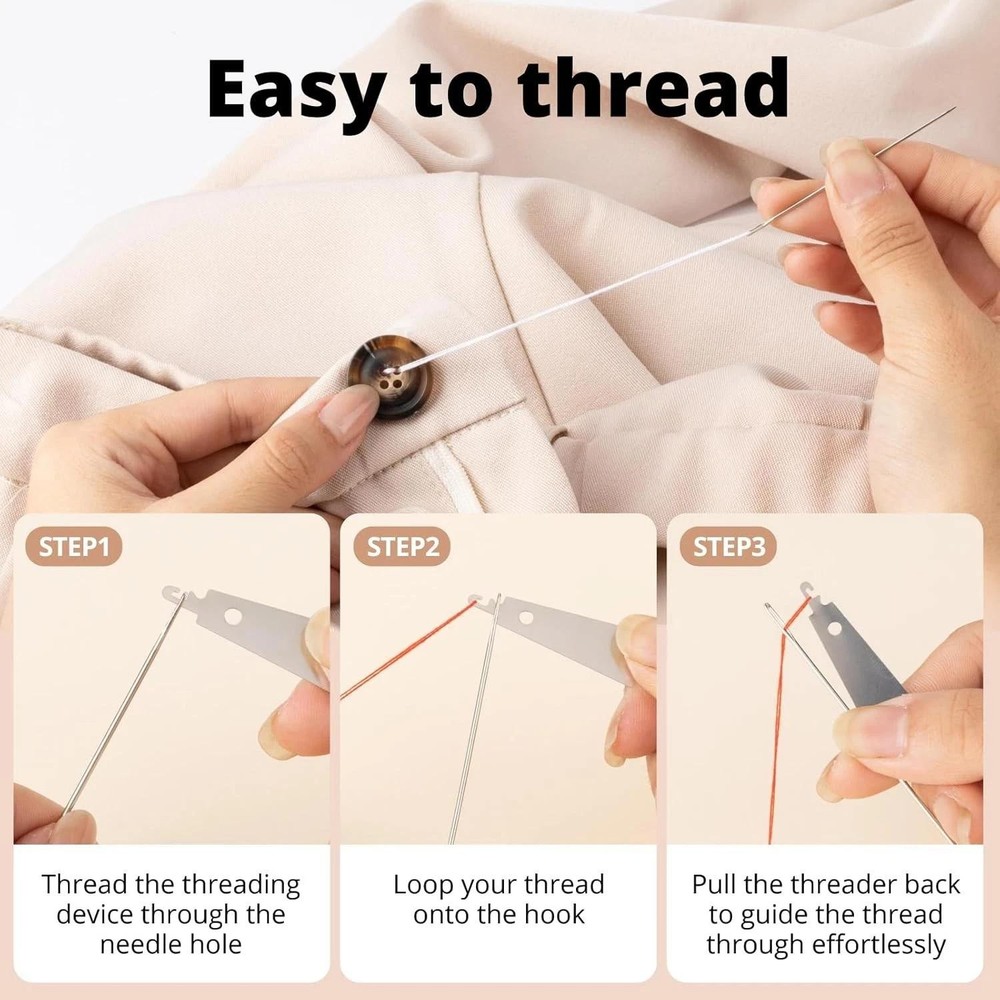37 Pcs Big Eye Steel Sewing Needles Kit with Threads, Threader & Thimble