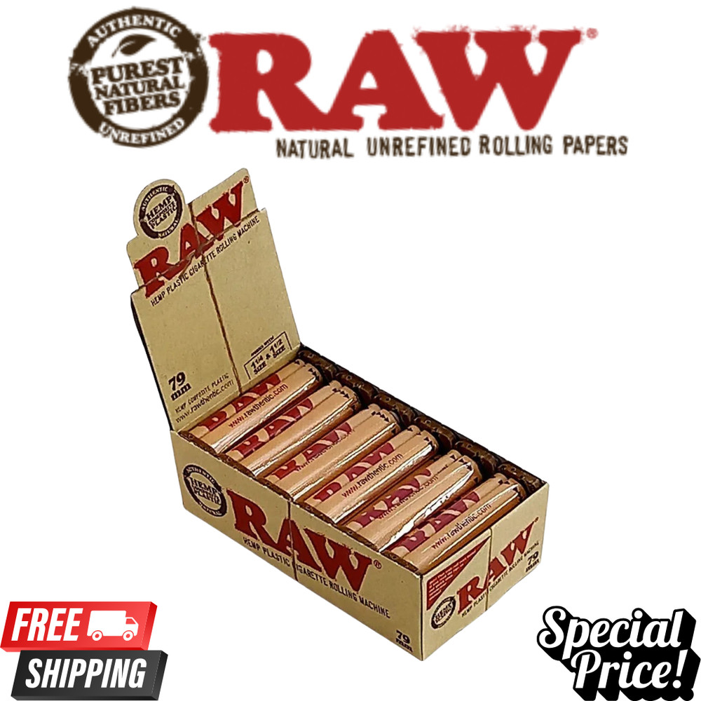 RAW Authentic Composite Plastic Cigarette Rolling Machine 79mm Full Box 12 count