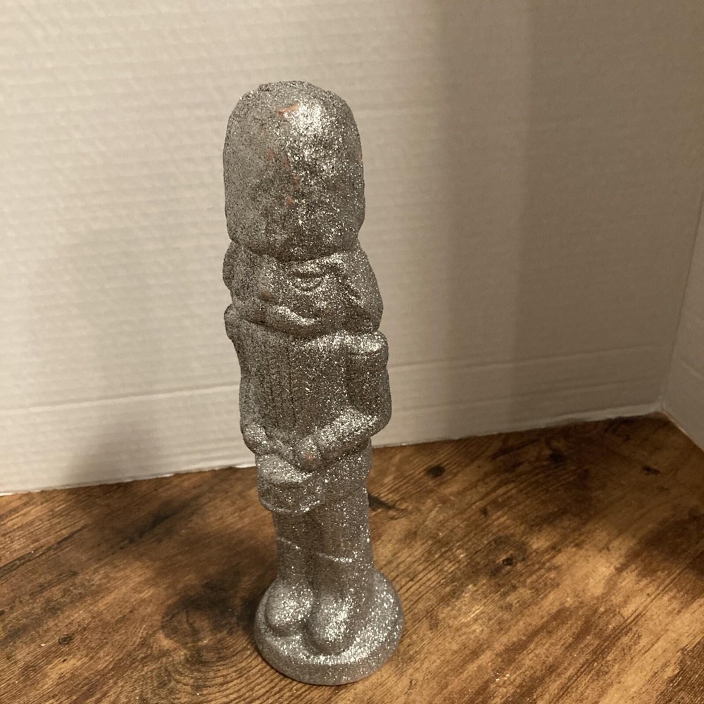 Christmas Decor silver glitter ceramic 10in nutcracker soldier NWT