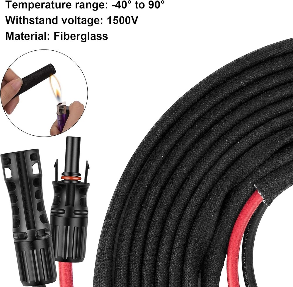 30FT 8AWG Solar Panel Extension Cable with Connectors for Solar Systems