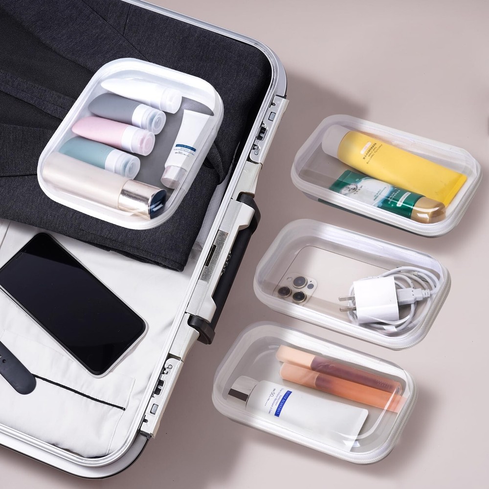 4 pcs Clear Hard Zipper Pouch Case for Storage, Stackable Waterproof Transpar...