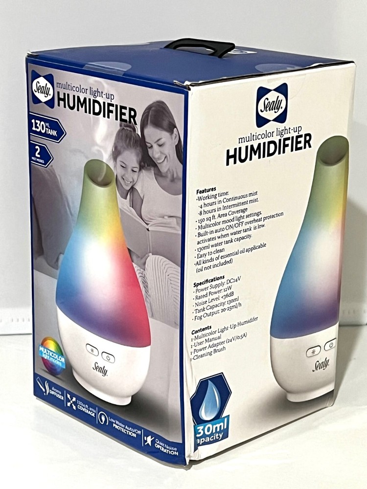 Sealy Multicolor Light-Up Humidifier Aroma Diffuser 2 Mist Modes Quiet Operation