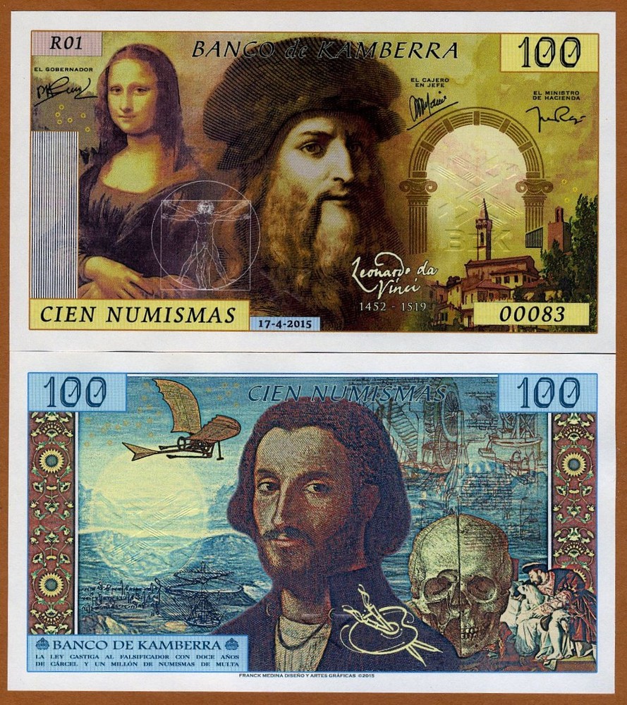 Kamberra, 100 Numismas, 2015, UNC Leonardo da Vinci