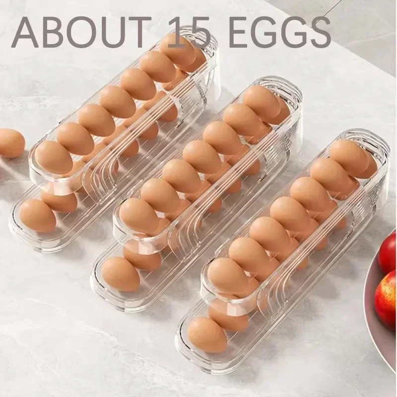 Bilayer Rolling Egg Storage Box Automatic Refrigerator Dispenser Holder Rack