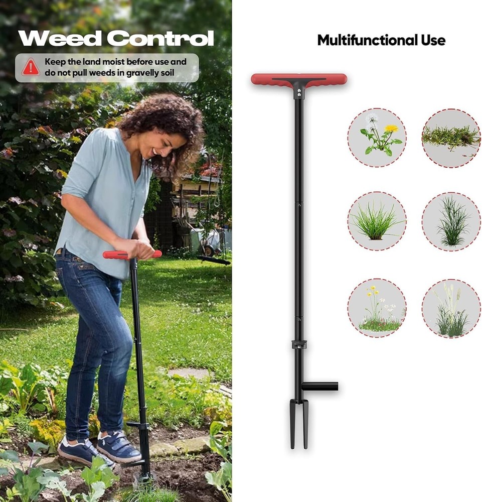 Weed Puller Tool with Long Handle,Effortlessly Remove Roots Without Bending