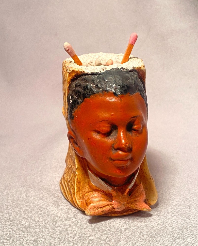 Antique Austrian Ceramic Match Strike Black & White Child