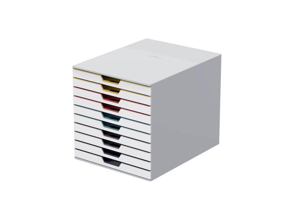DURABLE VARICOLOR MIX 10 Drawer Desktop Storage Box, White/Multicolor