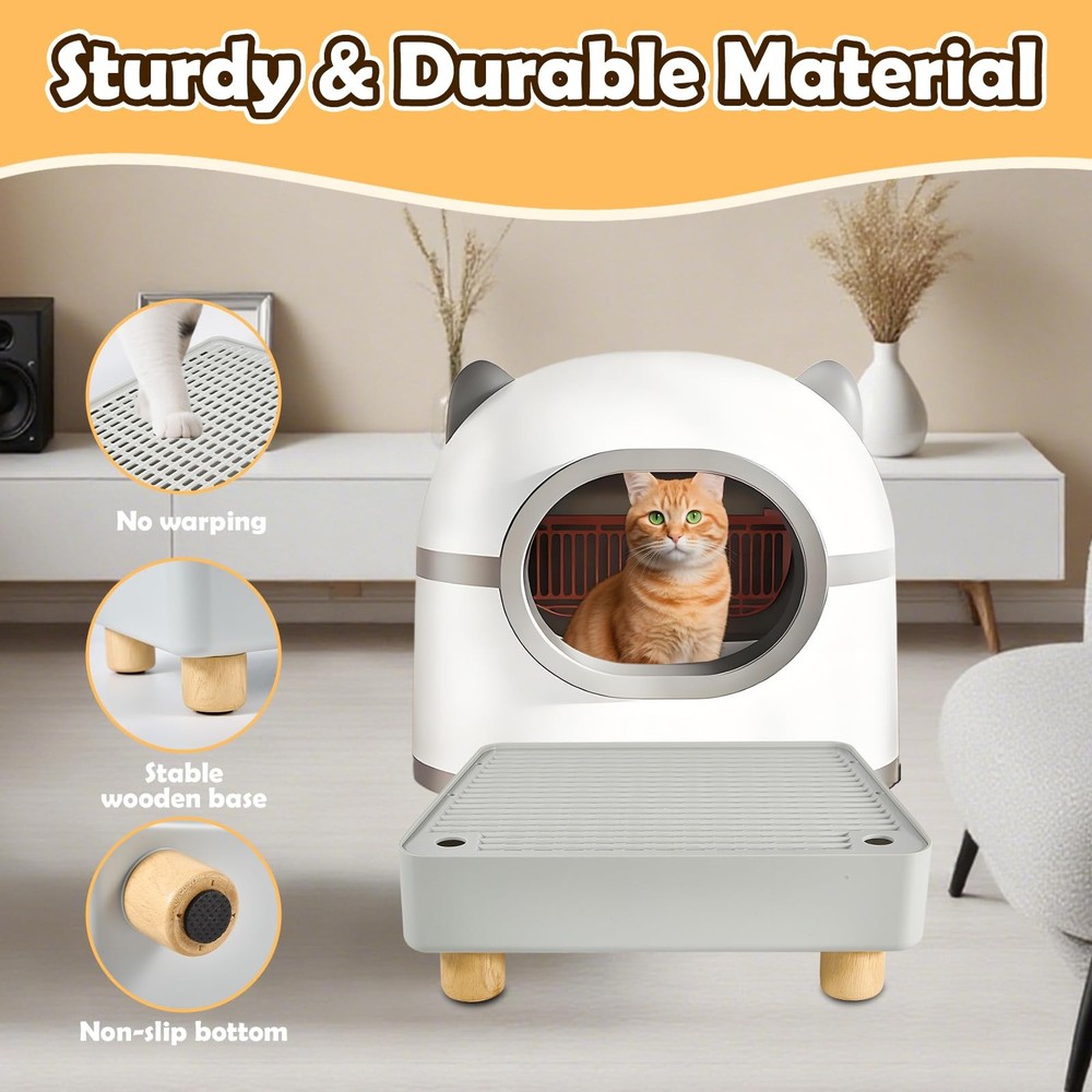 Elevated Cat Litter Mat with Detachable Step and Adjustable Height for Indoor