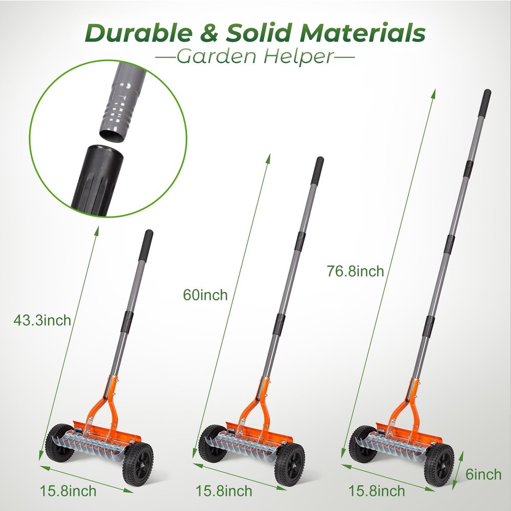 Dethatching Roller Rake Lawn Thatch Remover with Adjustable Handle Steel Blades