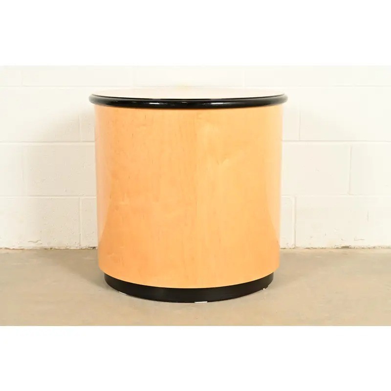 Milo Baughman Style Birdseye Maple Drum Side Table by Henredon